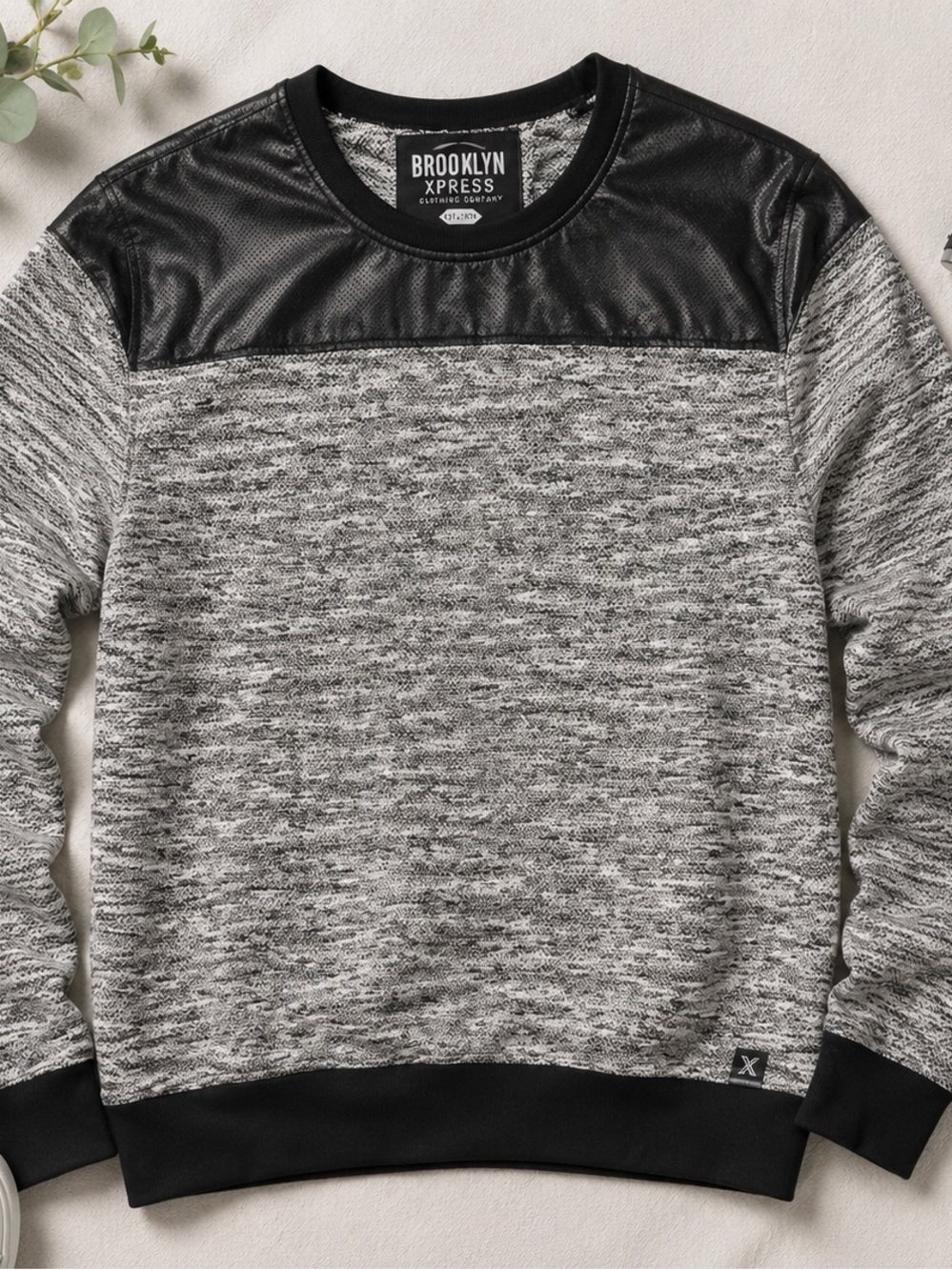 Brooklyn Xpress Gray Marled Mesh-Panel Crewneck Sweatshirt – Size Large